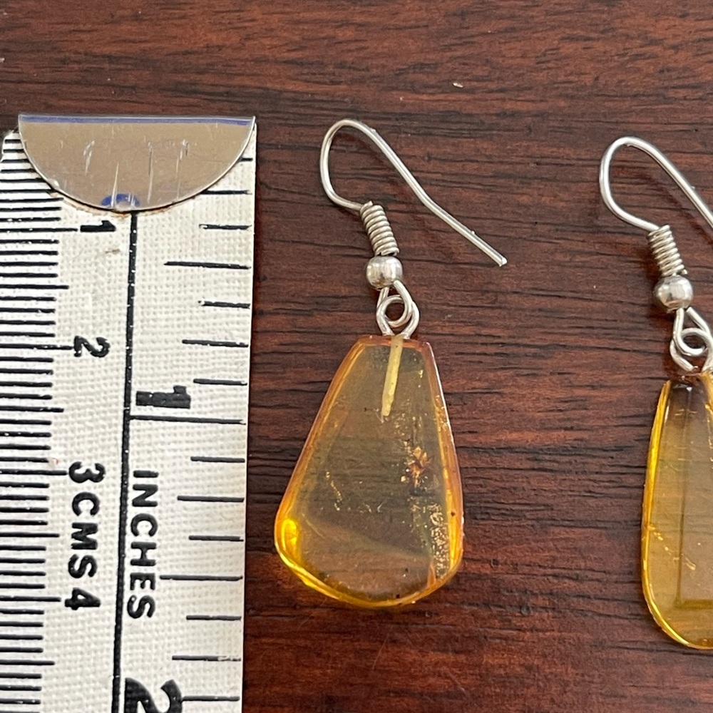 Natural honey amber silver drop earrings - Picture 6 of 6